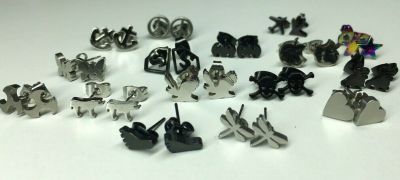 Wholesale Lot Of 100 Pairs Of Silver & Black Stainless Steel Studs Many Styles