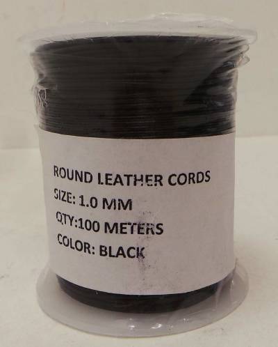 Joblot of 500m Black Real Leather Round Cords 4 Shades 1mm Wide