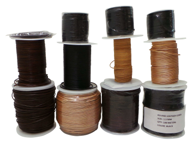 Joblot of 617m of High Quality Mixed Colour Round Leather Cords 1.5mm Wide