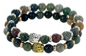 Wholesale Joblot of 8 Multi-Stone Buddha Charm Bracelets Mixed Colours