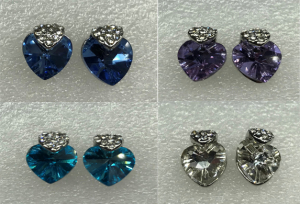 Wholesale Joblot of 10 Cubic Zirconia Crystals Heart Earrings Mixed Colours
