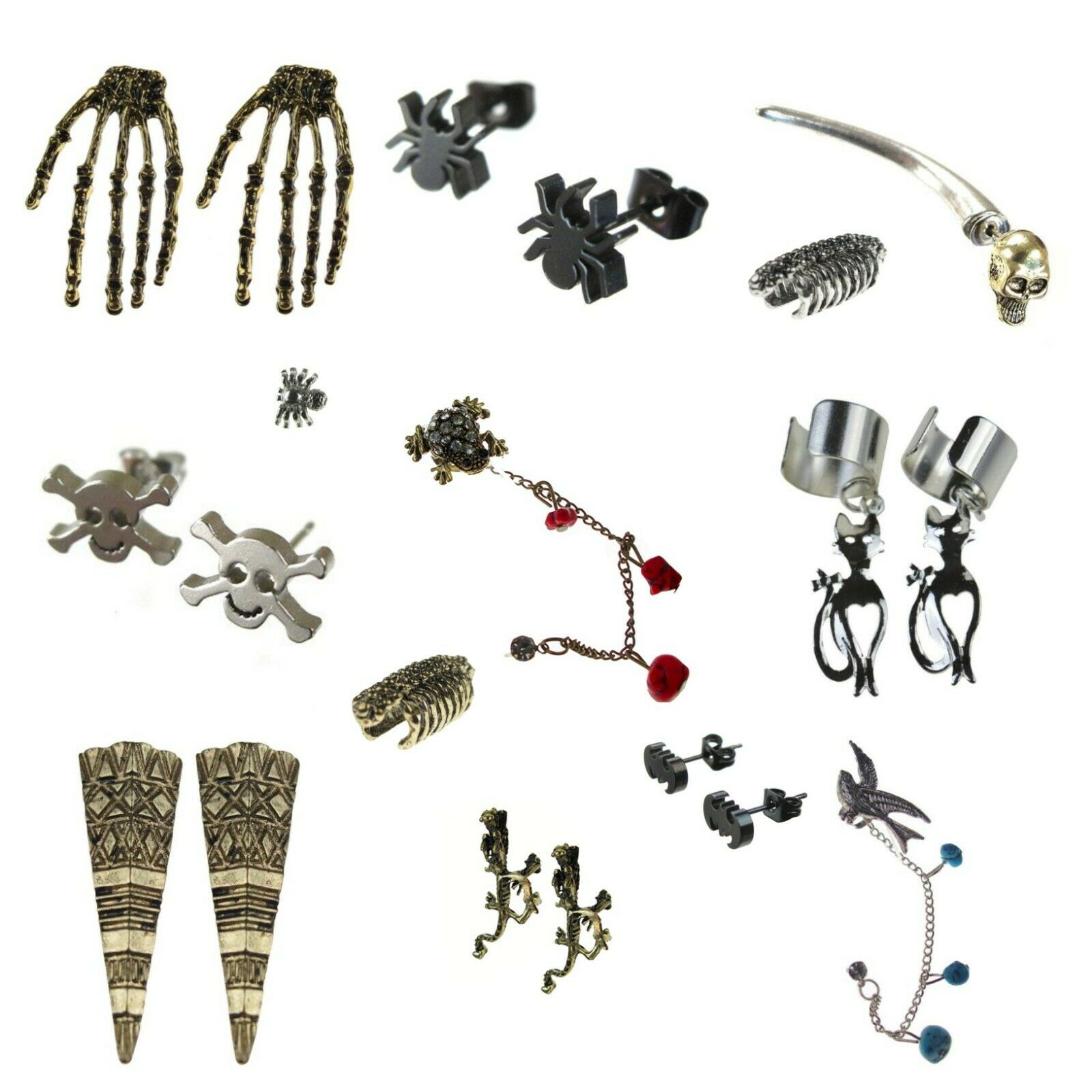 Joblot Of 100 Halloween Gothic, Emo Ear Cuffs & Earrings (60 Singles, 40 Pairs)
