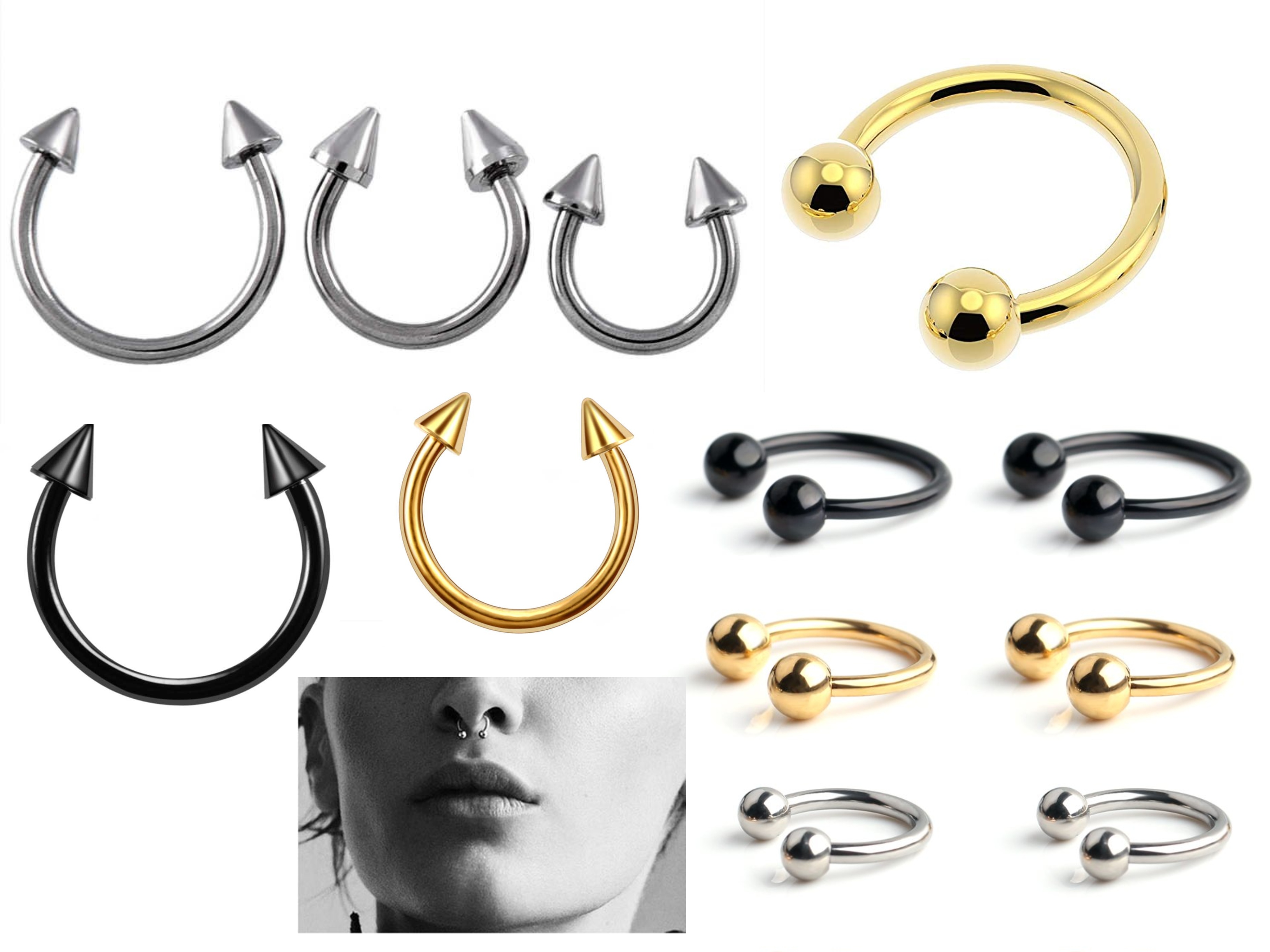 50 Stainless Steel Horseshoe Lip Ring, Septum, Nipple Body Piercings Spike & Round Mixed Sizes