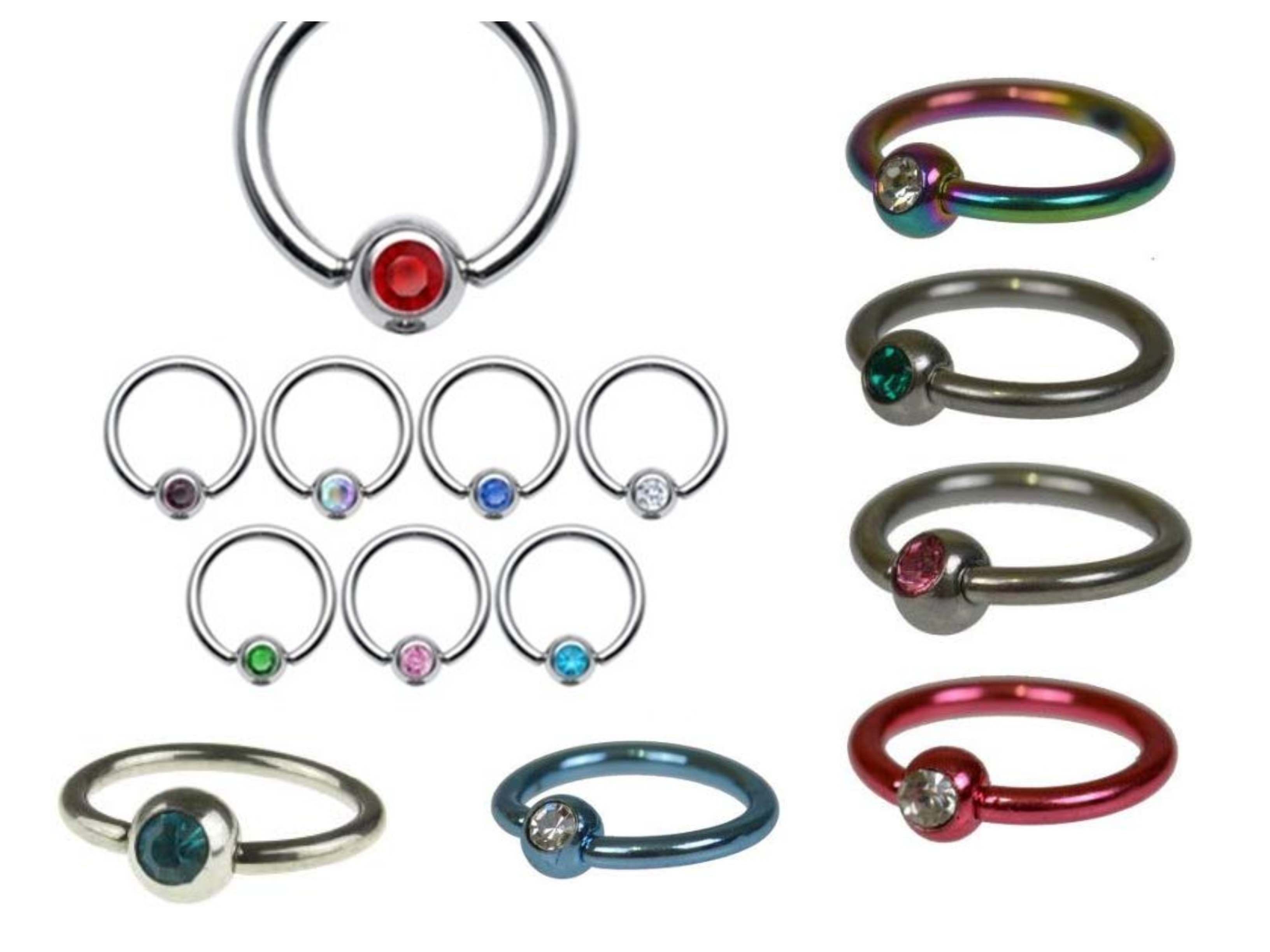 Joblot Of 50 Stainless Steel Crystal Captive Ball Ring Piercings Mixed Colours & Sizes