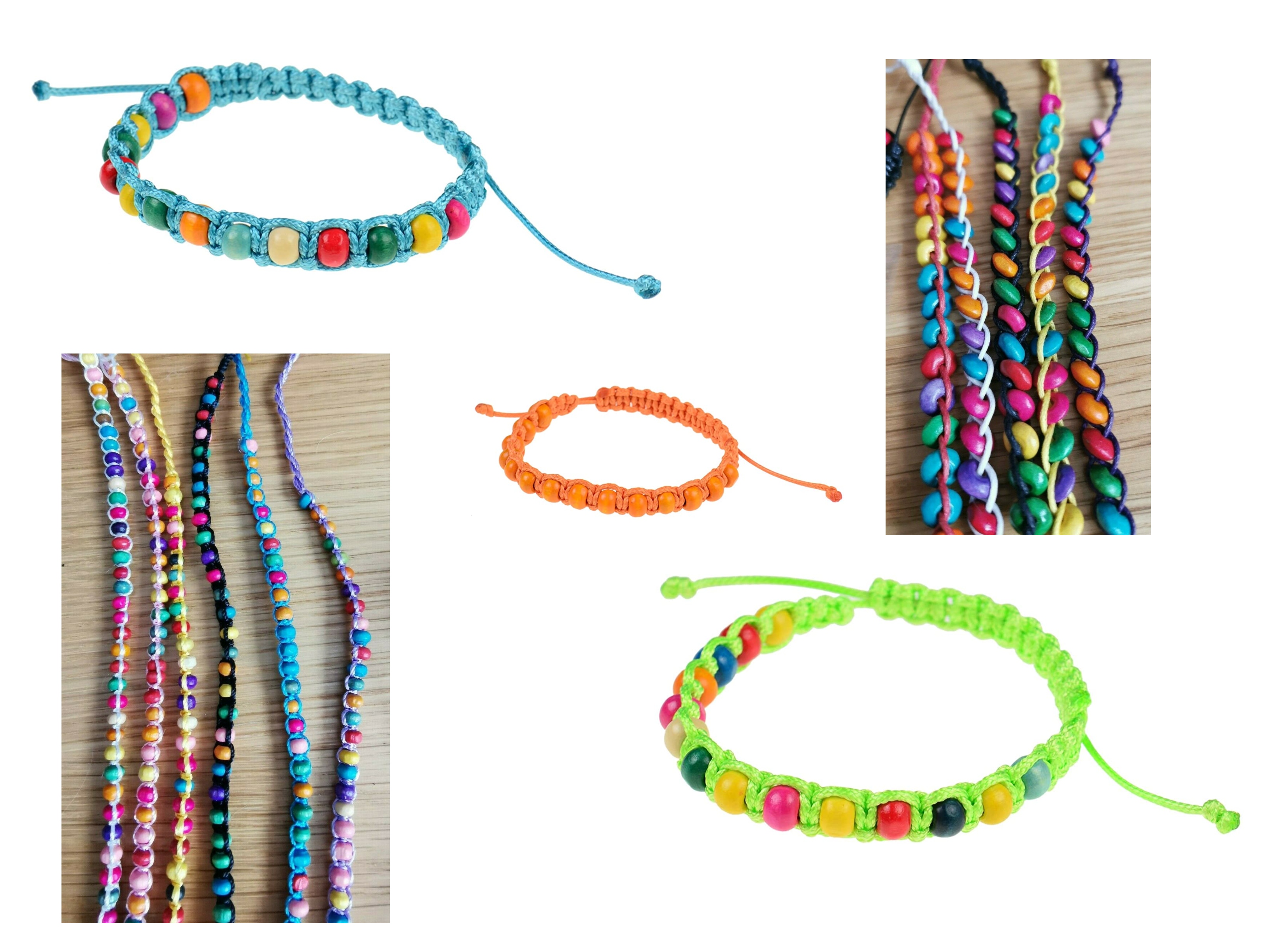 Wholesale Joblot Of 50 Wooden Bead And Nylon Cord Festival Or Beach Bracelets