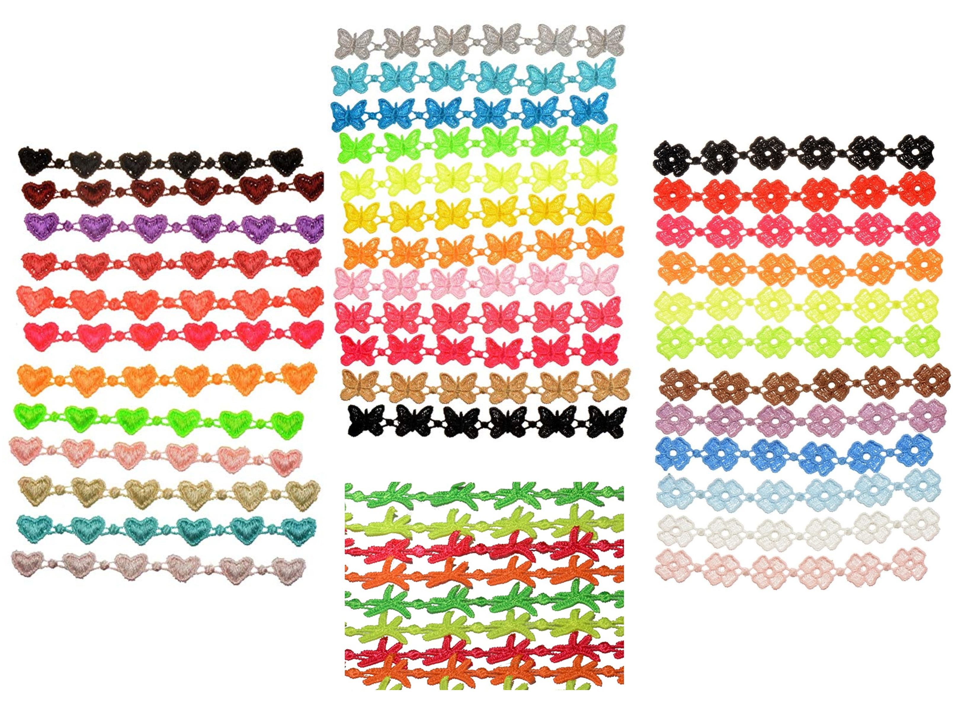 Wholesale Lot of 100 Embroidered Lace Bracelets/Anklets Butterflies, Starfish, Hearts & Flowers
