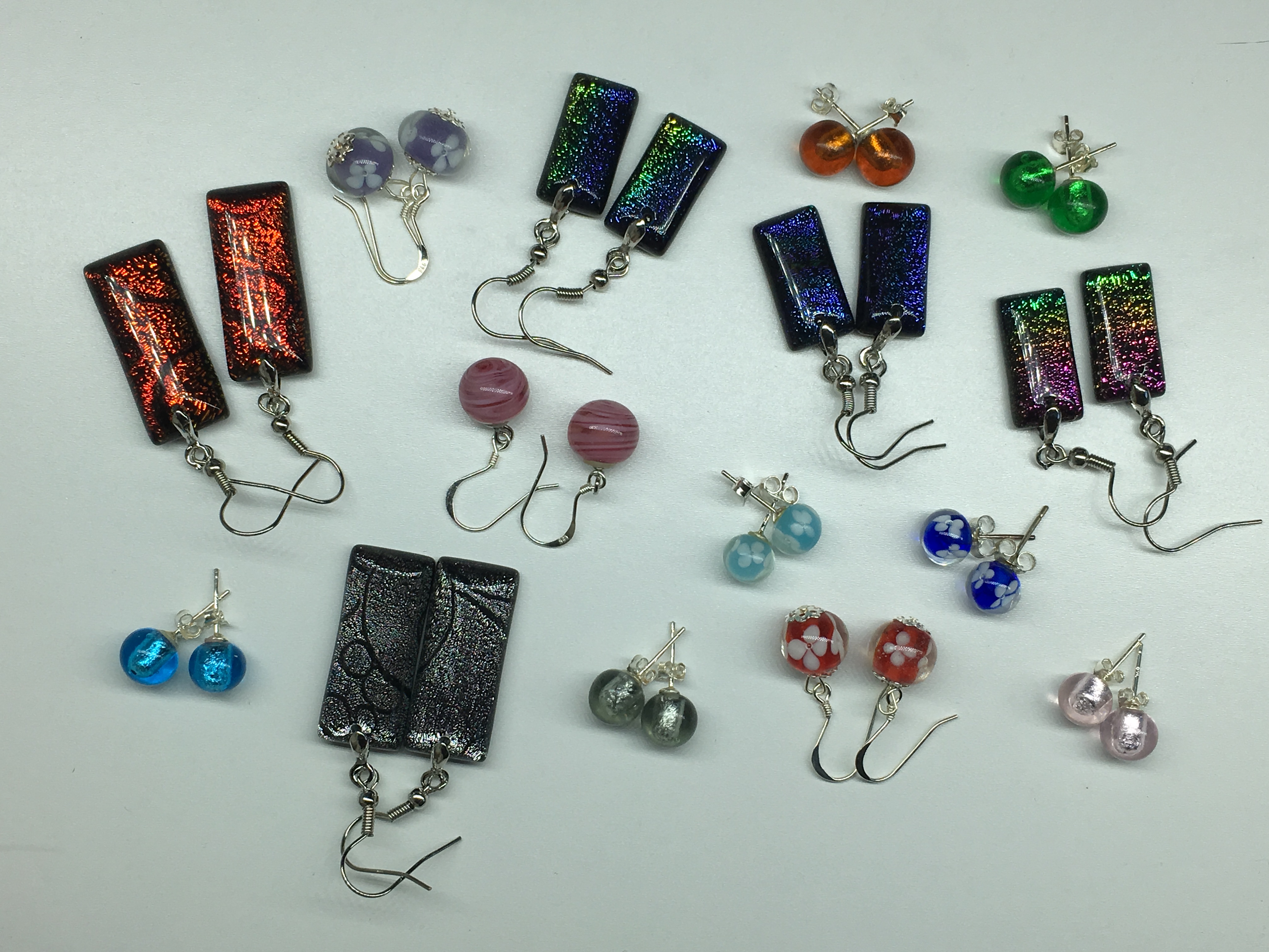 Wholesale Joblot Of 20 Handmade Venetian Glass Earrings Dichroic, Flower & Foil