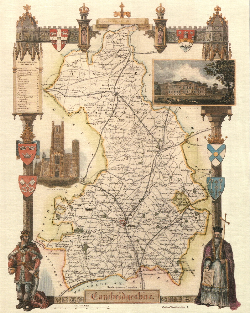 100 Cambridgeshire 19th Century Reproduction Thomas Moule Decorative Antique Maps