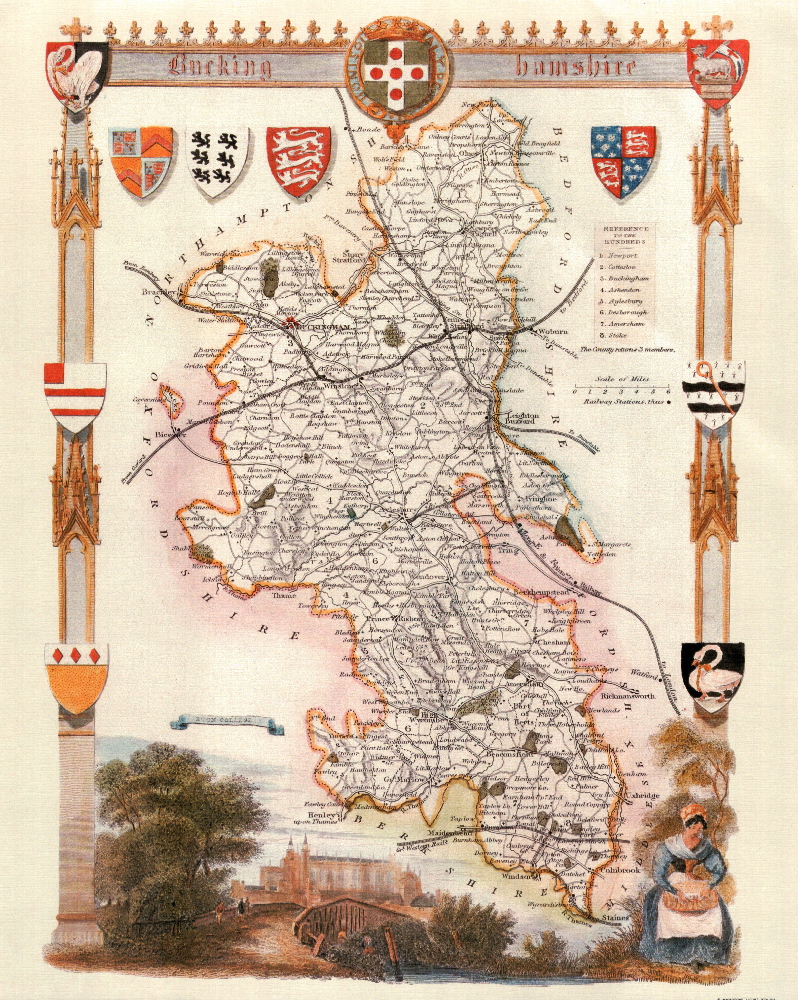 80 Buckinghamshire 19th Century Reproduction Thomas Moule Decorative Antique Map