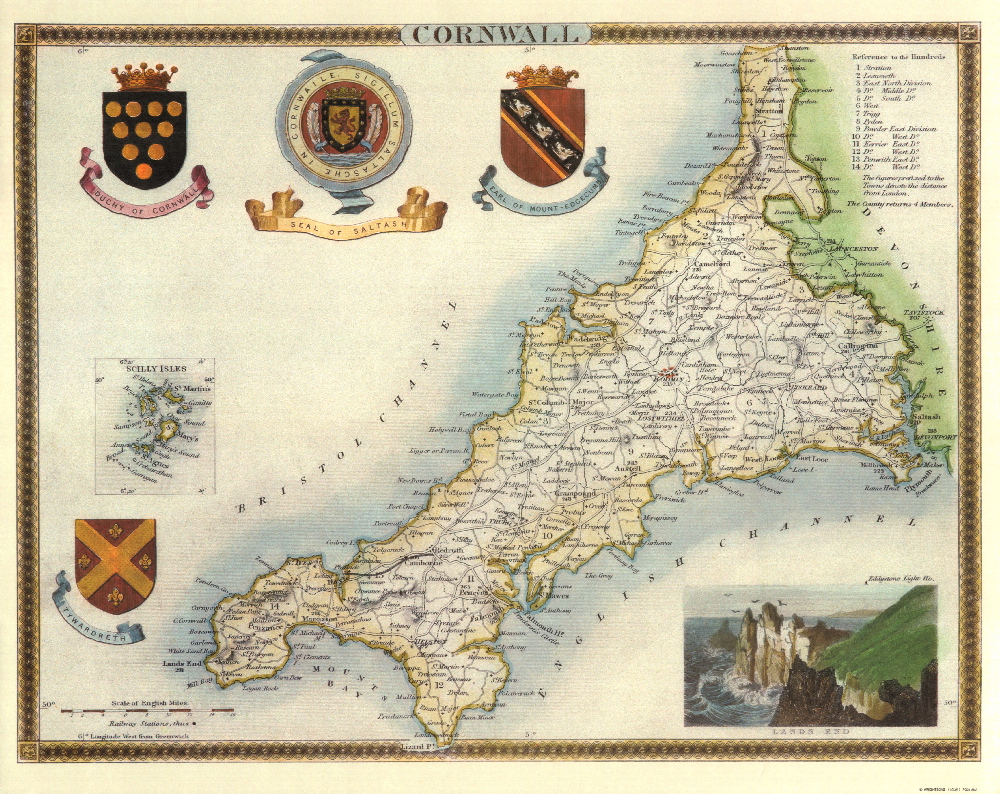 150 Cornwall 19th Century Reproduction Thomas Moule Decorative Antique Maps