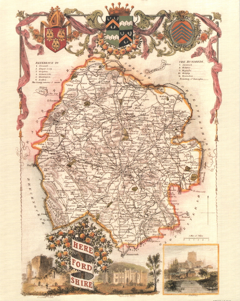 100 Herefordshire 19th Century Reproduction Thomas Moule Decorative Antique Maps