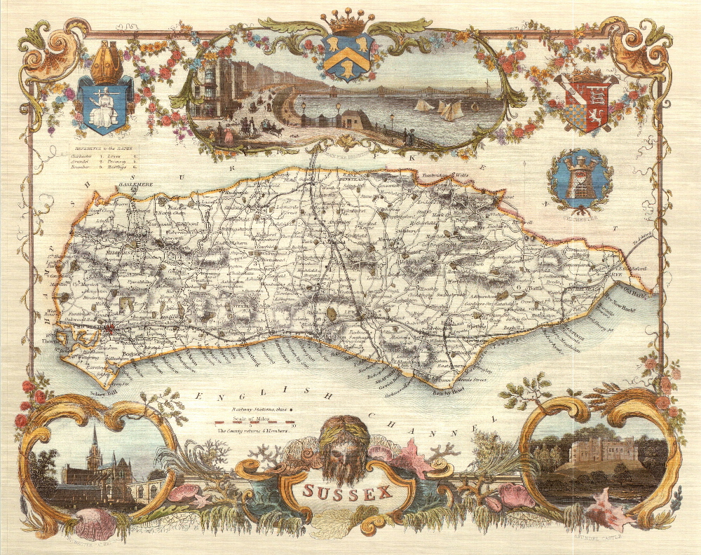 60 Sussex 19th Century Reproduction Thomas Moule Decorative Antique Maps