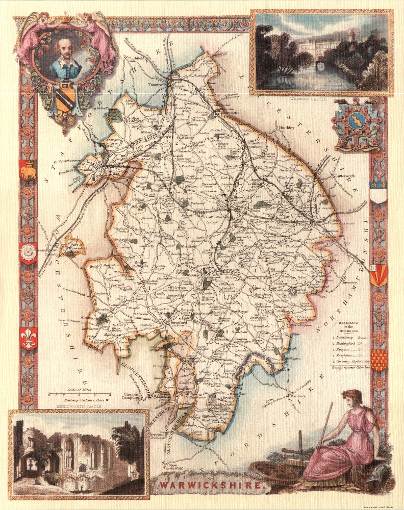 85 Warwickshire 19th Century Reproduction Thomas Moule Decorative Antique Maps