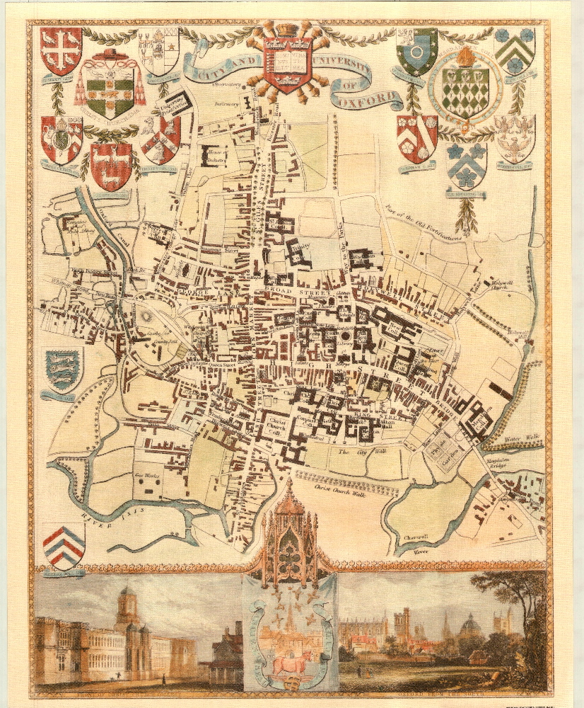 100 Oxford University Campus and City 19th Century Reproduction Thomas Moule Decorative Antique Maps