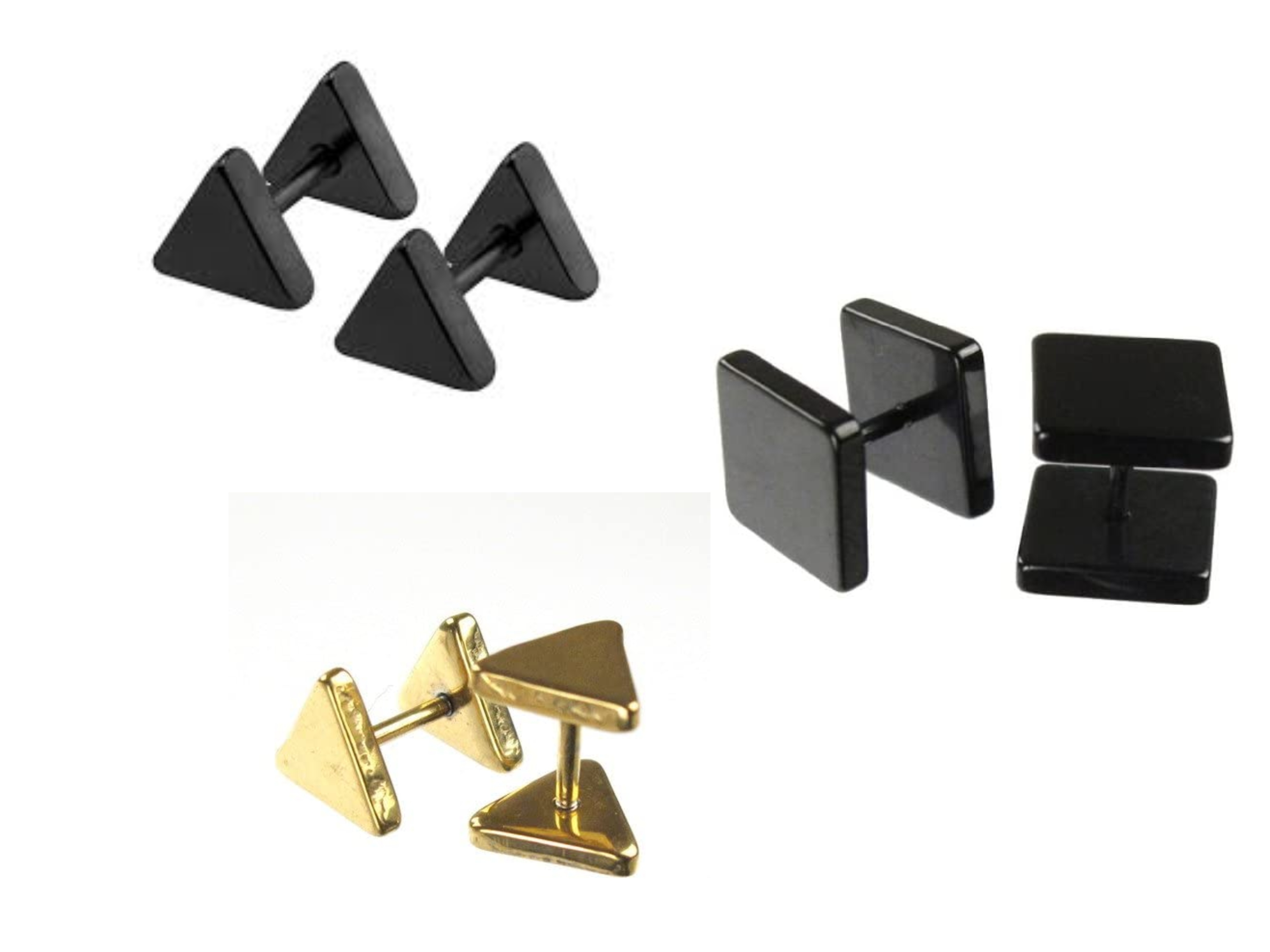 Wholesale Joblot Of 50 Black & Gold Stainless Steel Triangle & Square Stud Earrings