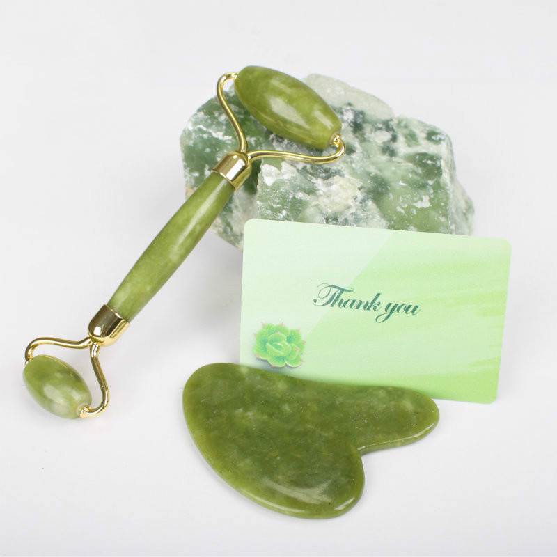 Face Massager, Roller + Gua Shua Board, Gift pack, Green JADE Roller