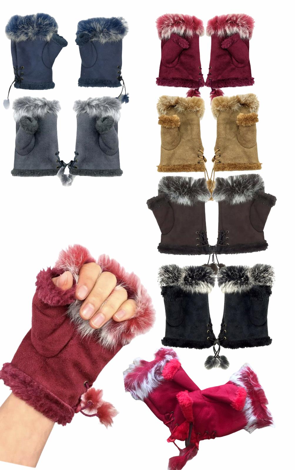 Fur Trim Fingerless Gloves Mittens 120 Pcs
