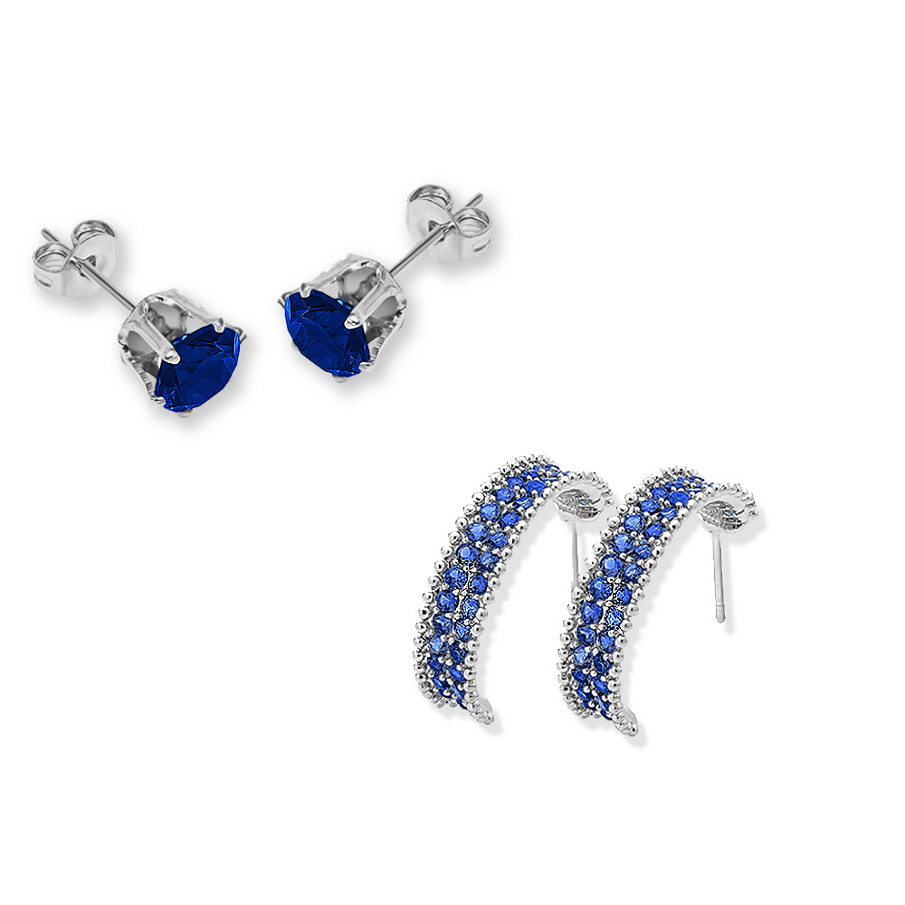 20  Two Designs Blue Sapphire Cubic Zirconia gemstone Earrings Set UK (10pairs per design) Free PouchFree bags/GCJ017019