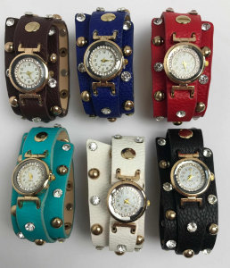 Wholesale Joblot of 10 Ladies Double Wrap Cuff Watches In 6 Colours