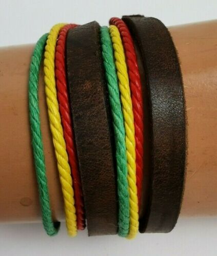 Wholesale Joblot Of 30 Double Wrap Rasta Leather Cuff & Cord Bracelets