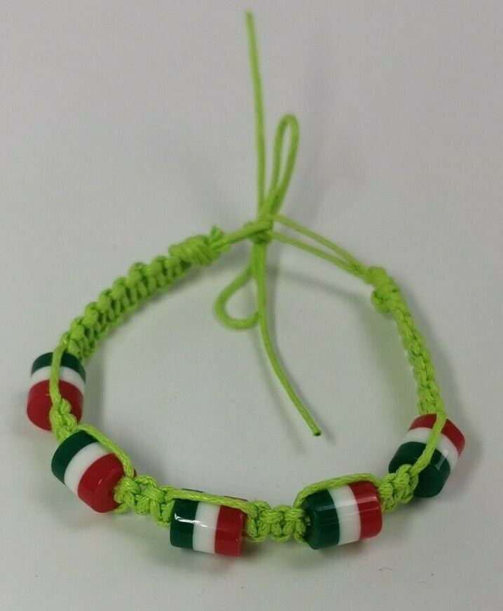 Wholesale Joblot Of 50 Green Italy Flag Striped Bead Cord Bracelets