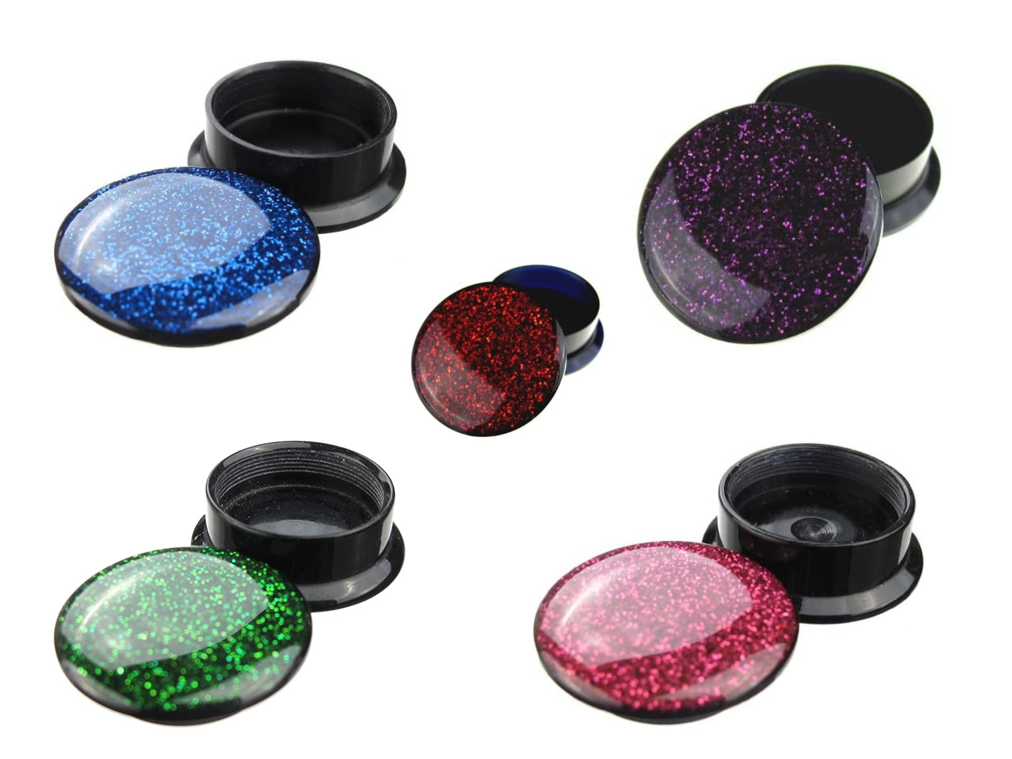 Wholesale Joblot Of 200 Glitter Ear Flesh Tunnel Plug Hole Stretcher Screws In Mixed Colours & Sizes 4-26mm