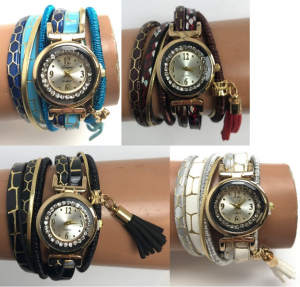 Wholesale Joblot of 10 Ladies Multi-Strap Wrap Watches with Tassel Mixed Colours