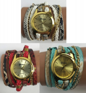 Wholesale Joblot of 10 Womens Wrap Watches with Chain Link Red & Blue