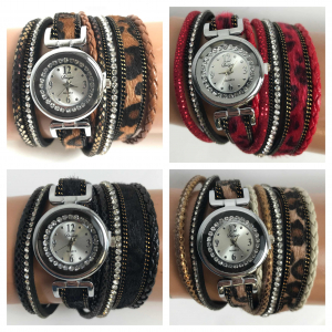 Wholesale Joblot of 10 Womens Double Wrap Animal Print Strap Watches