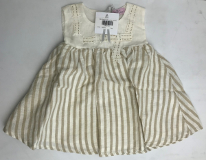 One Off Joblot of 5 Kidspace Girls Ivory Stripey Dresses Sizes 3m-12m