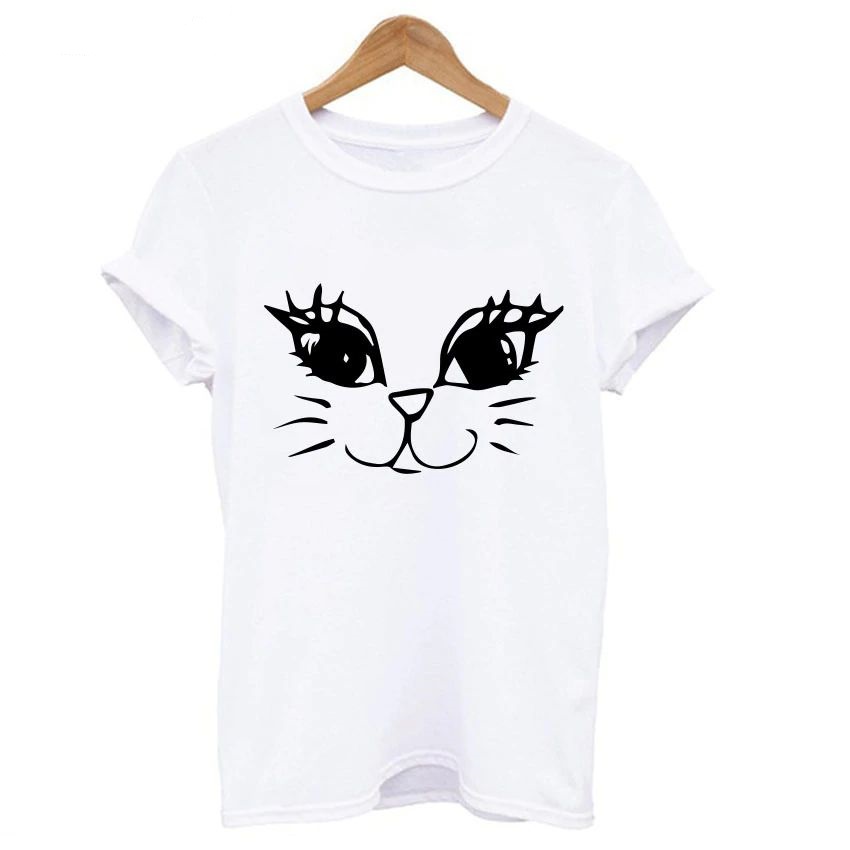 Womens Cute Cat Face T-shirt Size S to 2XL
