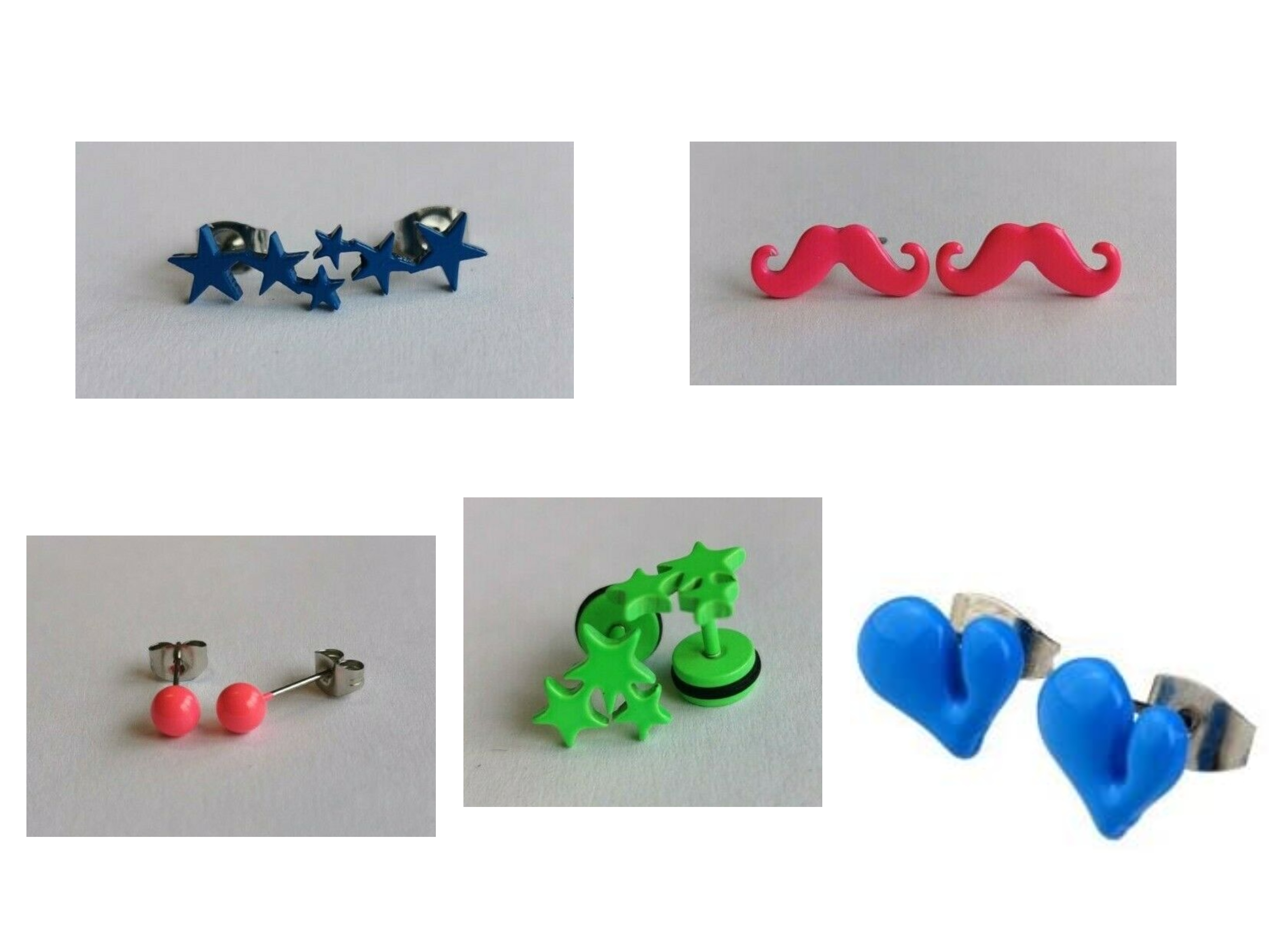 Wholesale Joblot Of 50 Pairs Of Earrings  Mixed Colours Stars, Balls, Hearts & Moustaches