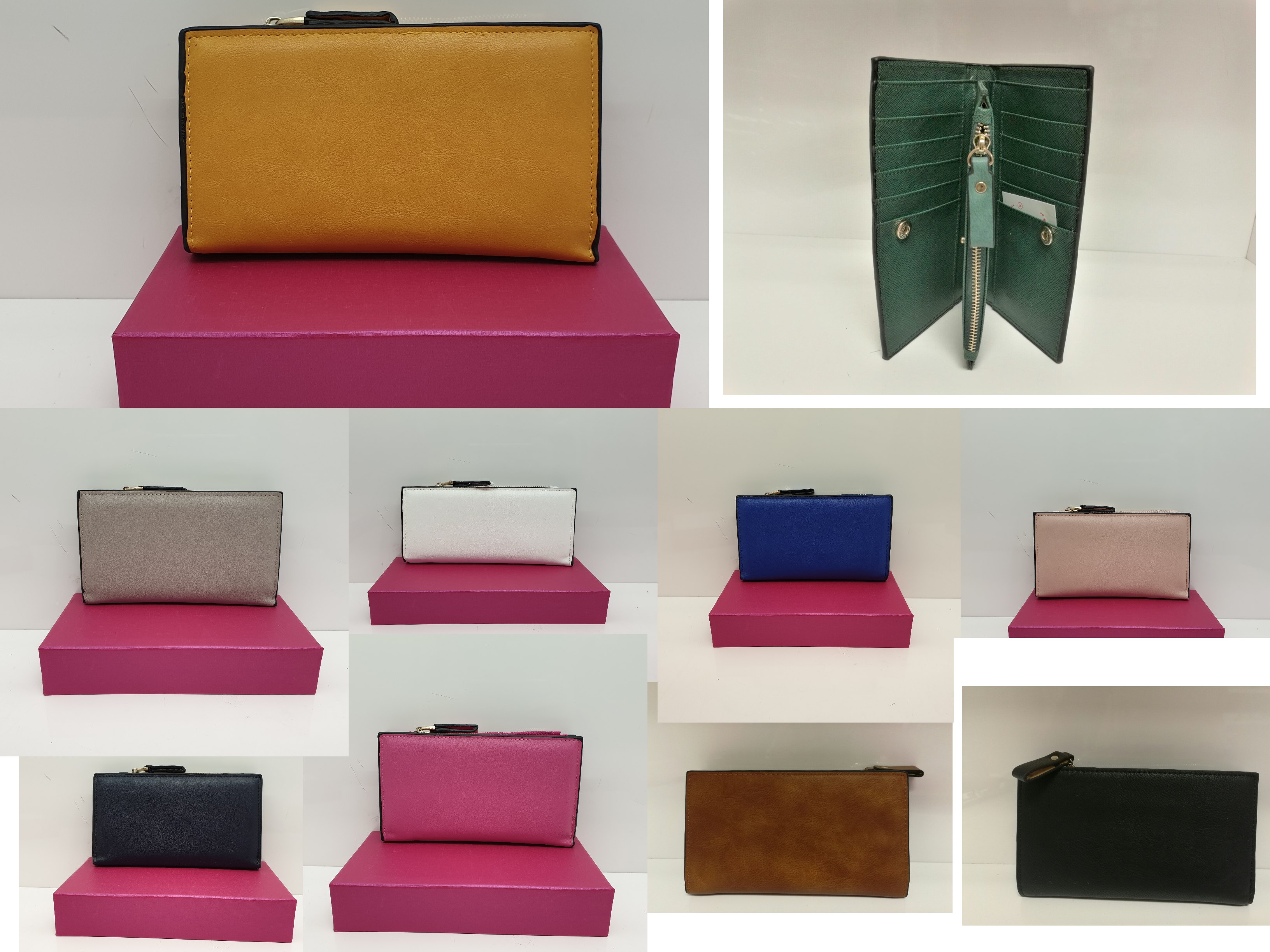 Pu Leather Women Girls Multi Compartments Long Purses Card Holder Cash Coins Purse+ Gift Box- Job lot of 100 pcs