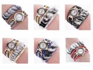 Wholesale Joblot of 10 Duoya Ladies Fur Accent Wrap Watches Mixed Colours