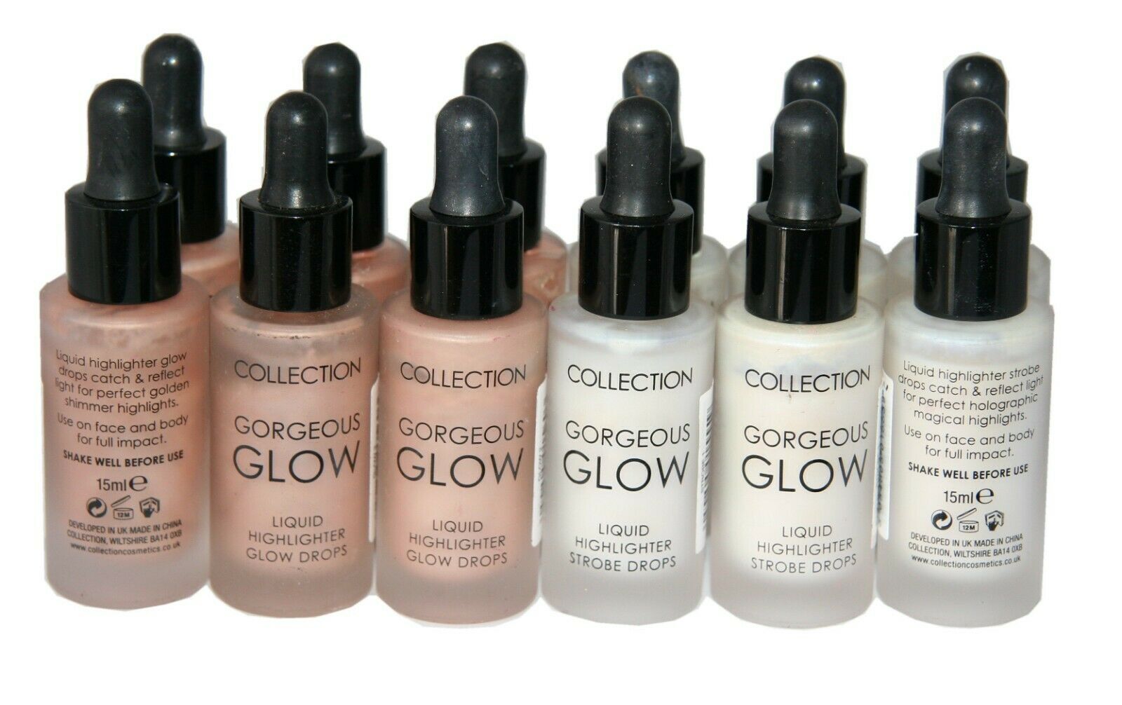 48 x Collection Gorgeous Glow Liquid Highlighter Drops | Strobe 1 and Glow 2 |
