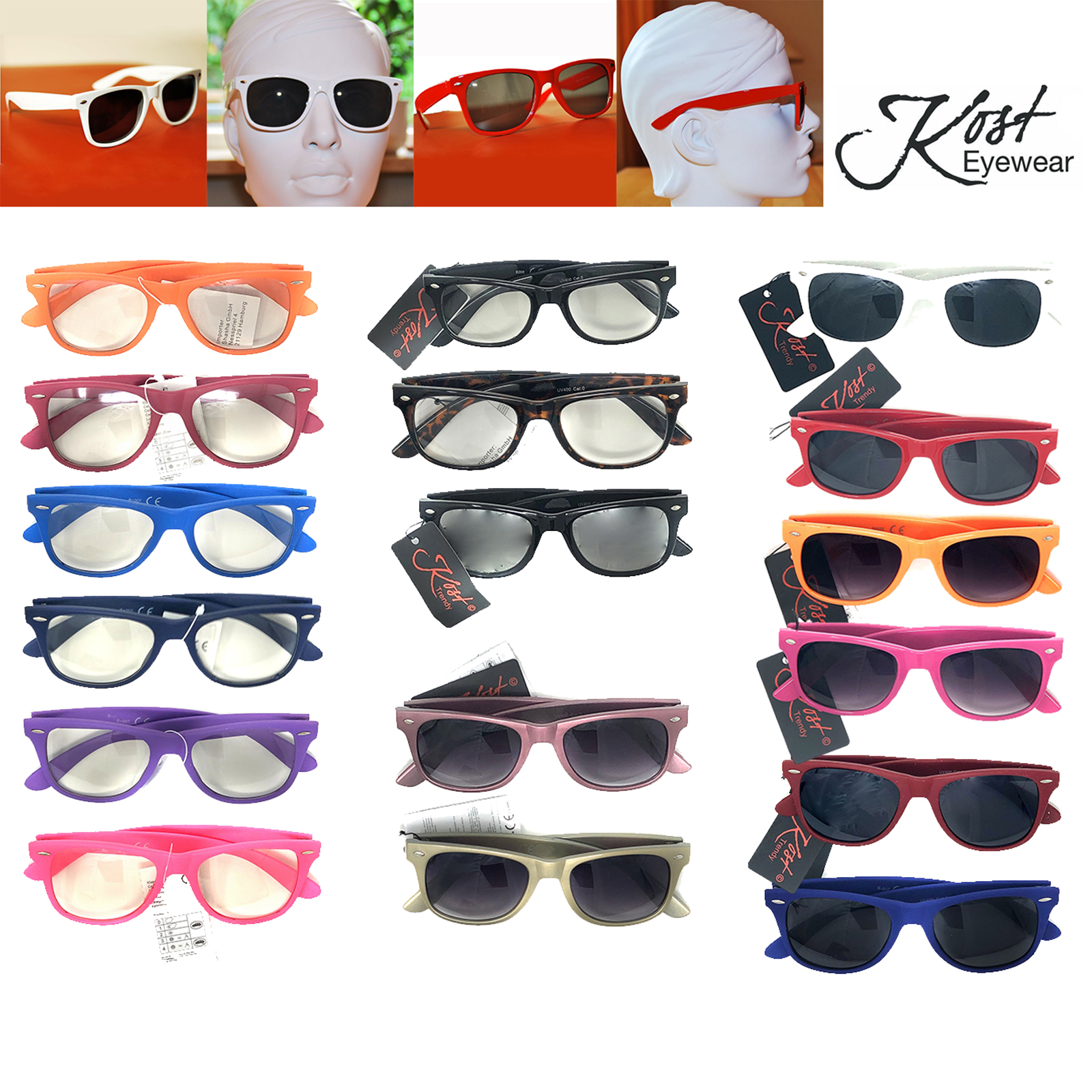 Wholesale Job lot of 48 Assorted Tinted & Clear Sunglasses for Men & Women from the KOST Nerd Collection