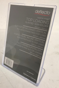 Wholesale Joblot of 100 Deflecto Top Loading Slanted Sign Holder 10.2 x 15.2cm