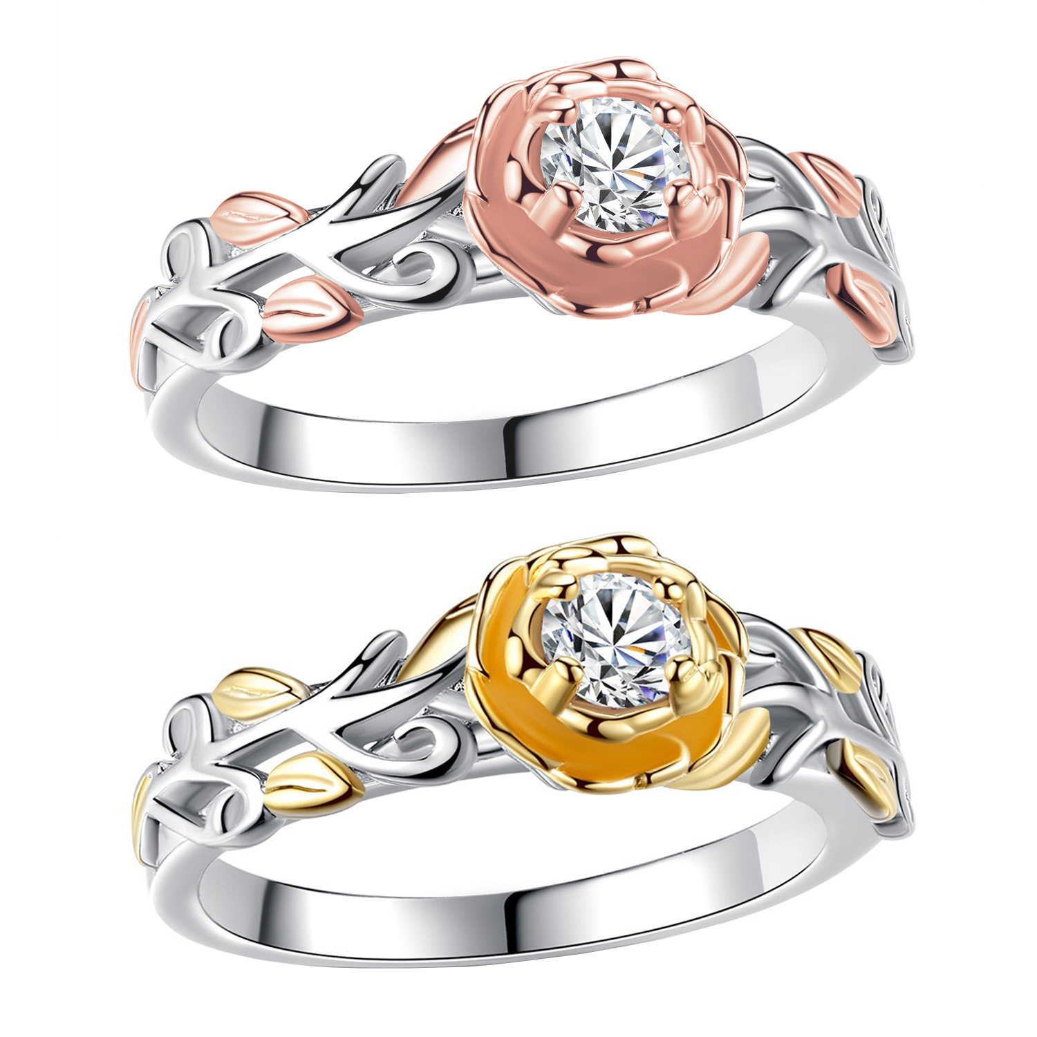 40 x Silver Plated Flower Crystal Ring in Gold & Rose Gold, Two Colours, 4 Sizes (K, M, P, R)  l UK SELLER l GCJR077