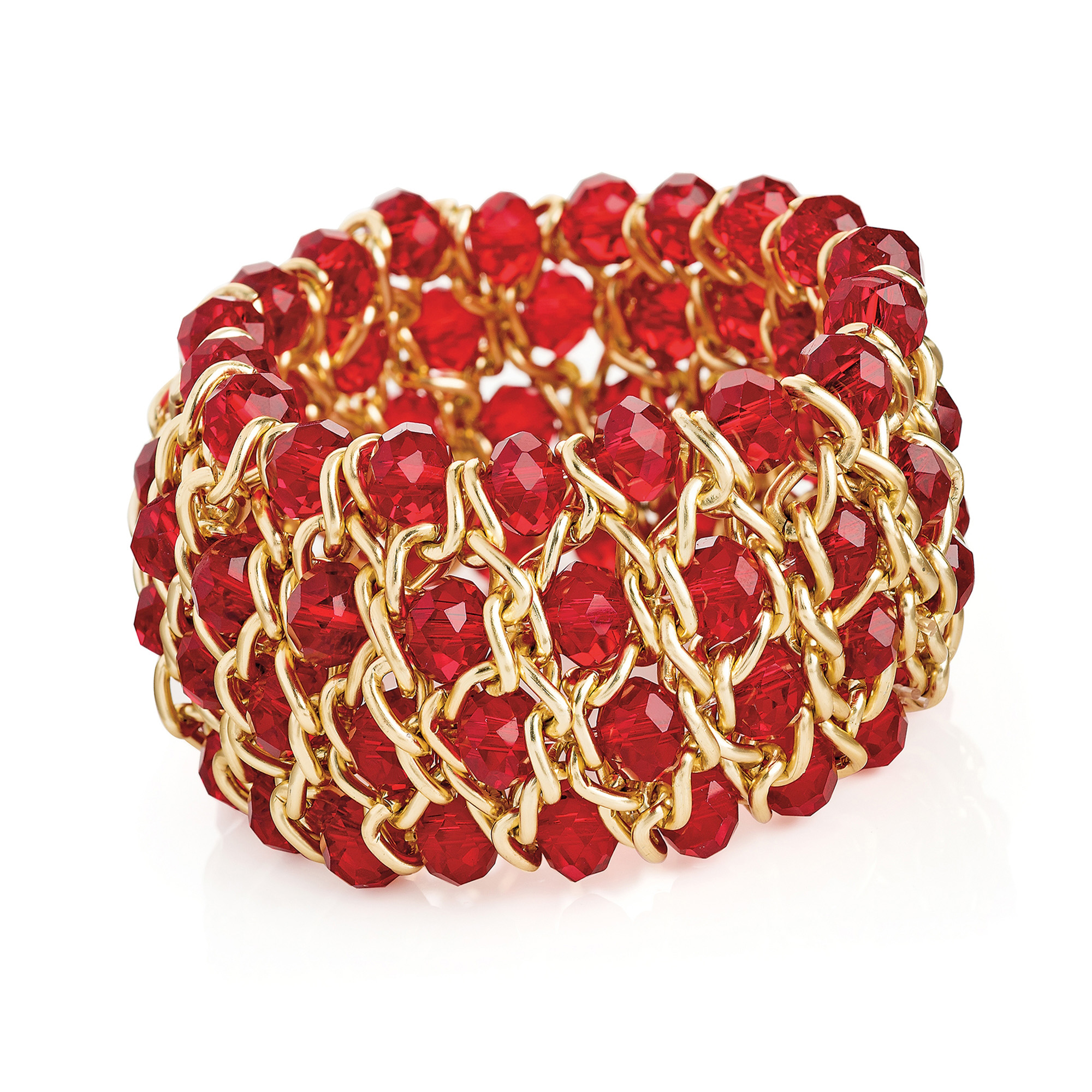 20pc Joblot | Gold Colour Red Crystal Elasticated Bracelet | GCJ105