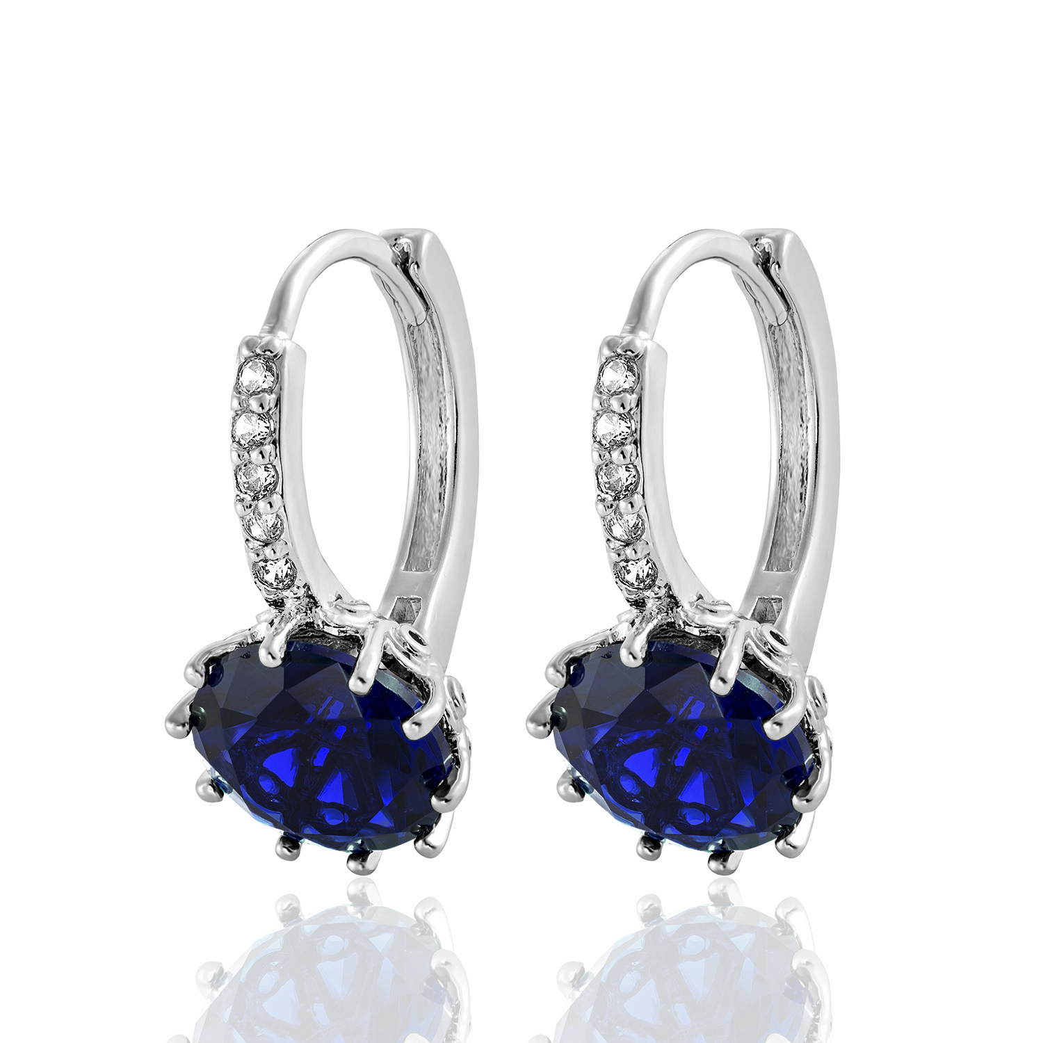 20pairs Joblot | Huggies Earrings with Royal Blue Cubic Zirconia | GCJ005-Blue