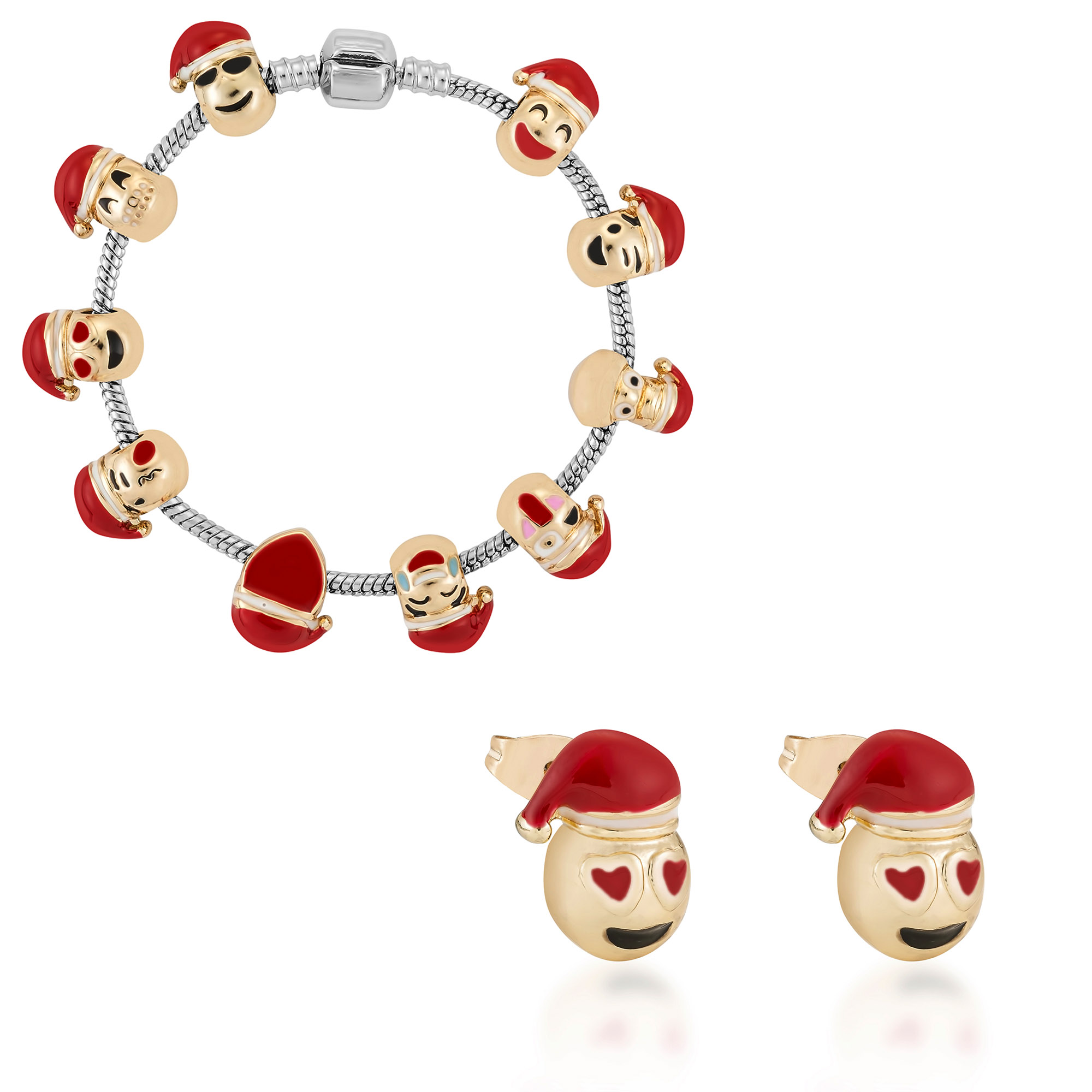 40pc Joblots Santa Emoji Charm Bracelet & Earrings 18K Gold Plating l UK SELLER l GCJ062