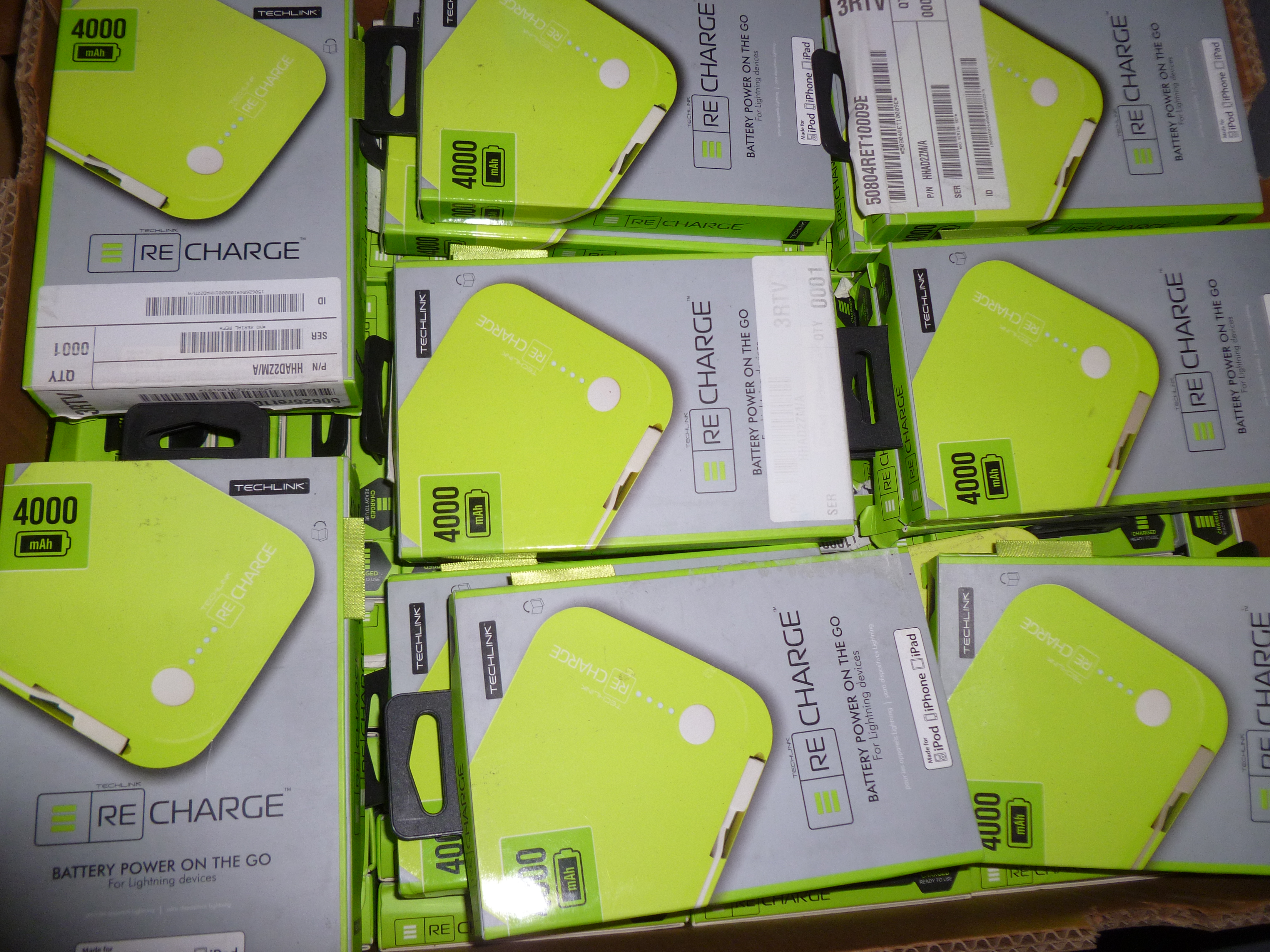 20 x Techlink Recharge 4000 Portable Pocket Power USB Charger Powerbank 4000mAh Lime Green Used