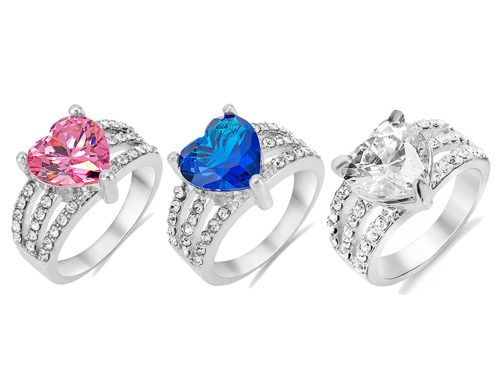 36 x Angel Heart Crystal Stud Rings, 3 Colours, 4 Sizes, 5 Rings Per Colour & Size l UK SELLER l GCJ010