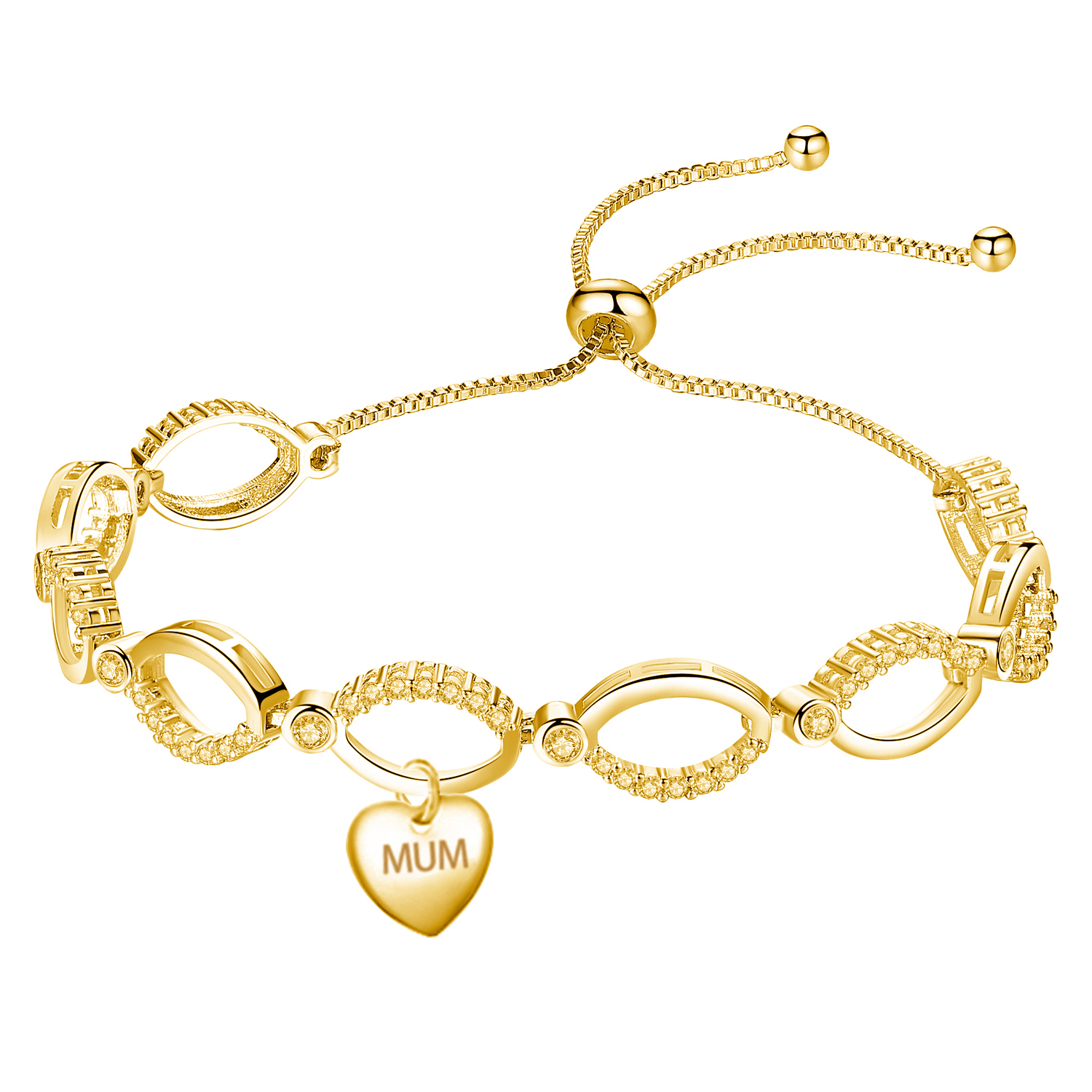 10 x Gold Adjustable Infinity Swarovski Bracelet with Personalised 'MUM' Tag l UK SELLER l GSVB061-GOLD