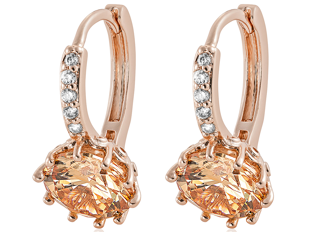 20 x Rose Gold Tone Huggies Earrings with Amber Cubic Zirconia |UK SELLER | GCJ005-Amber