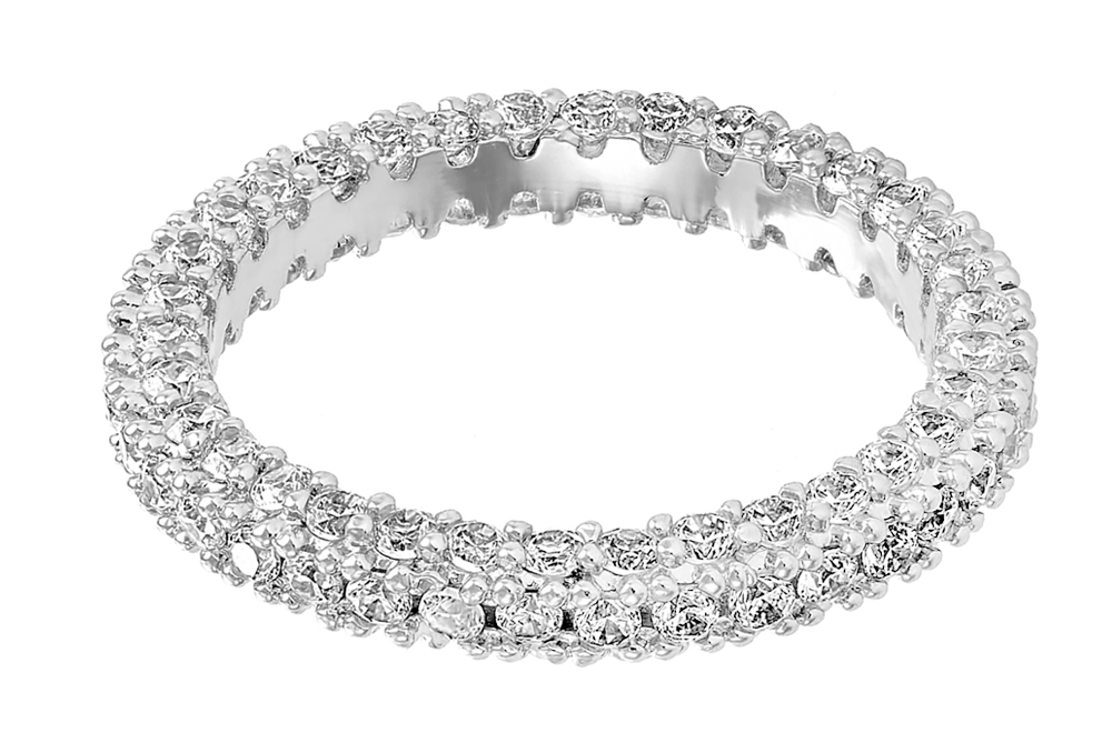 12 x Silver Tone Eternity Band Ring with Cubic Zirconia Crystals, 4 Sizes, 3Pcs Per Size | UK SELLER | GCJ025