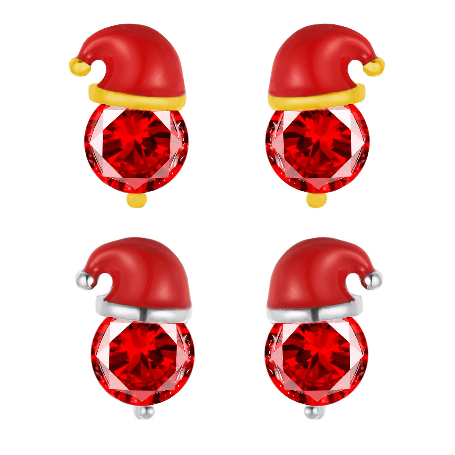20 x Seasonal Jewellery Santa Hat Red Crystal Colour Christmas Earrings, 2 Styles, 10 Pairs per Style | UK SELLER | GCJ101-Red