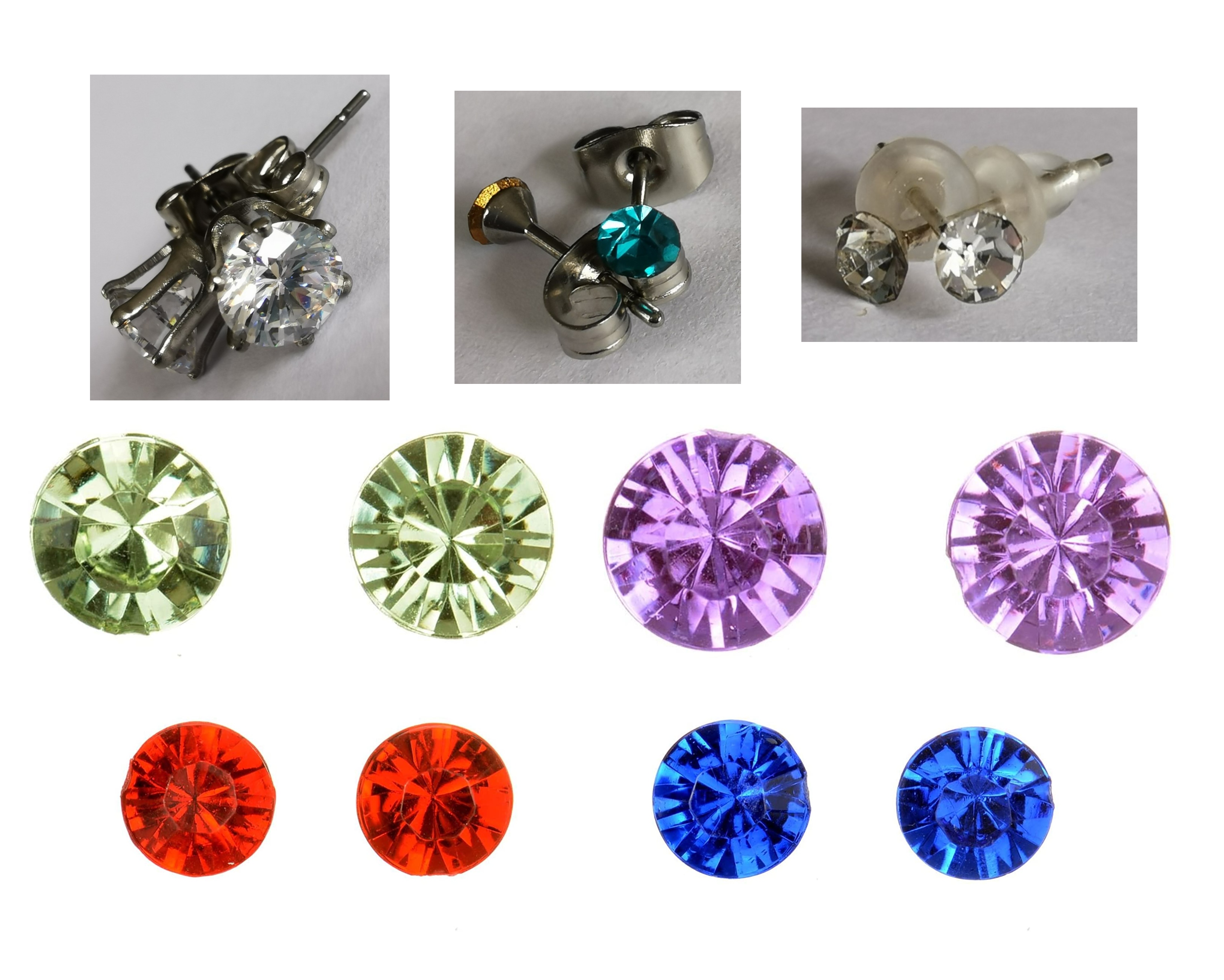 Wholesale Joblot Of 100 Solitaire Crystal Stud Stainless Steel Earrings Mixed Colours & Sizes