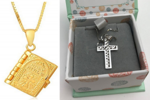 One Off Joblot of 4 MBLife Mini Holy Bible & Silver Cross Necklaces