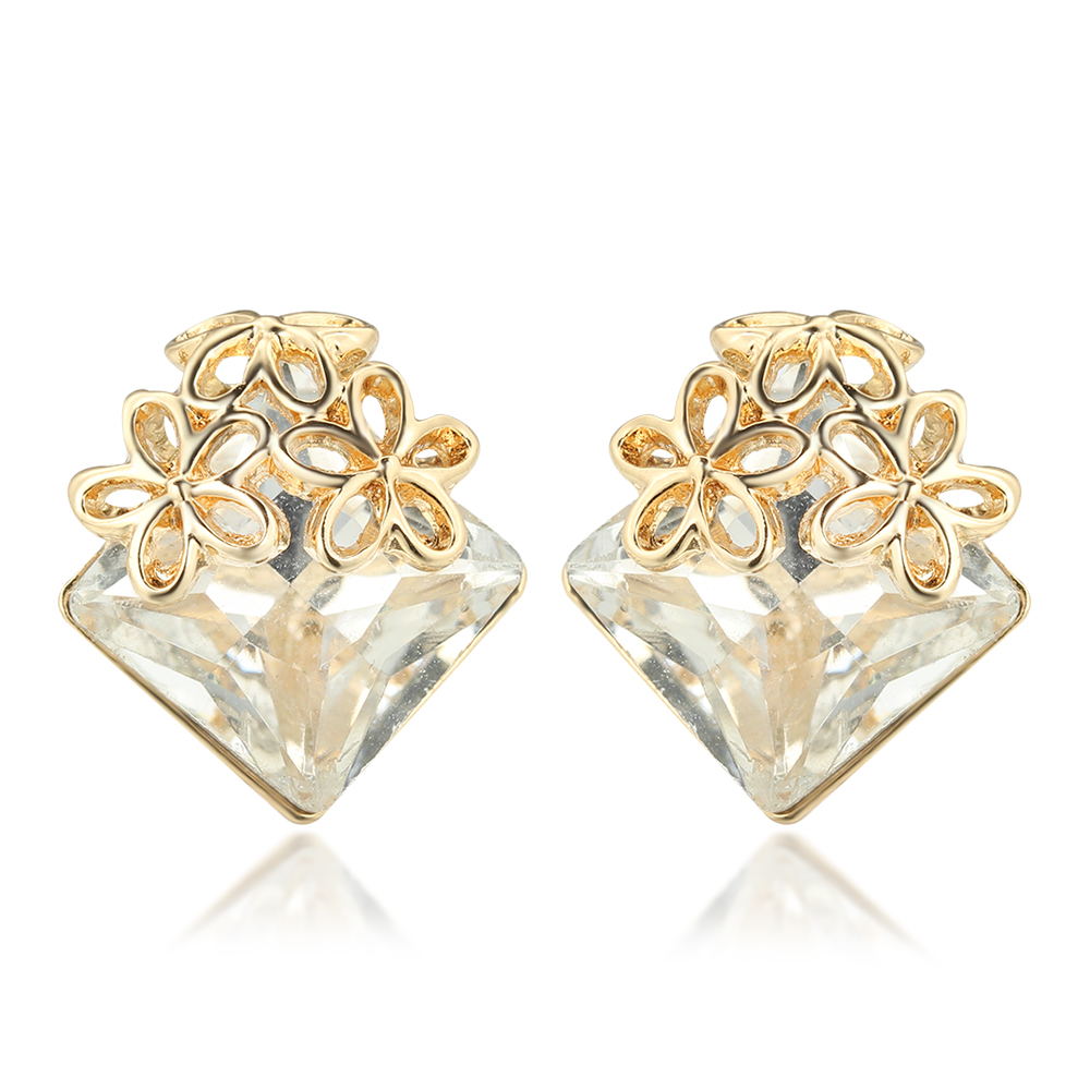20 x Earrings Gold Tone Plated Flower with Square Crystal Clip On | UK SELLER | GCJ129